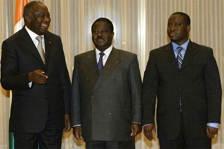  Laurent Gbagbo, Henri Konan Bédié et Guillaume Soro