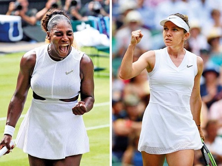 Serena Williams et Simona Halep au Wimbledon 2019.  Image Credit: AP / AFP