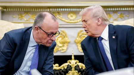 Le chancelier allemand Friedrich Merz et le pr&eacute;sident am&eacute;ricain Donald Trump &agrave; la Maison Blanche