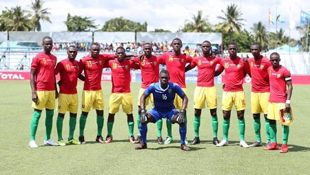 L'équipe de Guinée présente en Tanzanie lors de la CAN des moins de 17 ans, en 2019. Courtesy of CAF