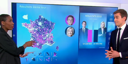 Election présidentielle 2022 : la télévision France 2 montre une "Fraude électorale" dans le décompte des voix en faveur de Macron?. Capture écran 