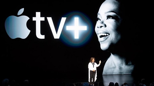 Oprah Winfrey lors du lancement de Apple TV+ à Cupertino, en Californie (États-Unis), le 25 mars 2019 NOAH BERGER / AFP