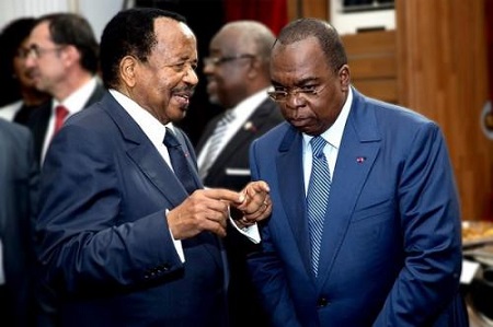 Le pr&eacute;sident camerounais, Paul Biya et son ministre des Finances, Louis Paul Motaz&eacute;, au Palis de l'Unit&eacute; &agrave; Yaound&eacute;. | RSA