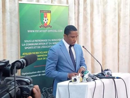 Samuel Eto'o Fils, président de la fédération camerounaise de football (FECAFOOT), à la clôture du séminaire , lundi 27 juin 2022