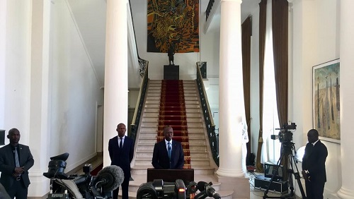 Le Premier ministre Mahammed Boun Abdallah Dionne lors de sa démission le 5 avril 2019 © Guillaume Thibault/RFI