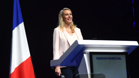  Marion Maréchal Le Pen, 32 ans, a apporté son soutien à Éric Zemmour pour la présidentielle lors d'un meeting du candidat d'extrême droite à Toulon, le 6 mars 2022. © Clément Mahoudeau, AFP