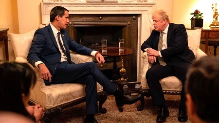 Juan Guaidó et Boris Johnson en réunion au Downing Street en Janvier 2020