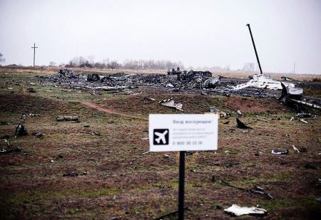 Une photo d'archive prise le 7 novembre 2014 montre des parties du vol MH17 de Malaysia Airlines sur le site du crash dans le village de Hrabove (Grabovo), à environ 80 km à l'est de Donetsk - AFP/DIMITAR DILKOFF 