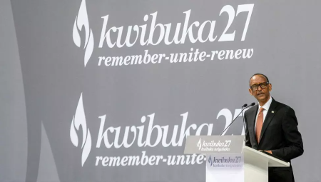 Le président Kagame lors des 27es commémorations du génocide au Rwanda. Le 7 avril 2021. REUTERS - JEAN BIZIMANA