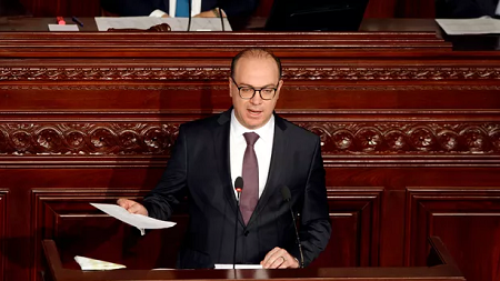 Elyes Fakhfakh lors d'un discours devant l'Assemblée tunisienne, le 26 février 2020. Zoubeir Souissi / REUTERS