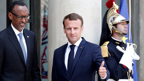 Le président français, Emmanuel Macron, a reçu son homologue rwandais, Paul Kagame, à l'Elysée, Paris, le 23 mai 2018. © REUTERS/Christian Hartmann