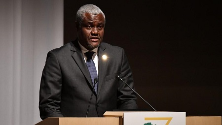Moussa Faki Mahamat, le président de la Commission de l'Union africaine. © TOSHIFUMI KITAMURA / AFP
