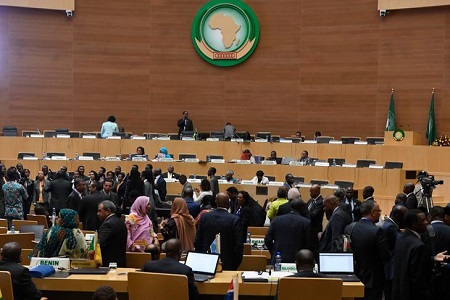  Illustration. Les délégués assistent à la cérémonie de clôture du 30ème congrès de l'Union Africaine, à Addis Abeba, le 29 janvier 2018. SIMON MAINA/AFP.