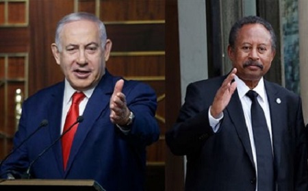 Le Premier ministre israélien Benjamin Netanyahu (gauche) et son homologue soudanais, Abdalla Hamdok. Photo : AP/VNA/CVN