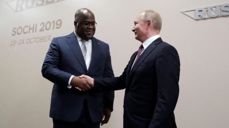 Le président de la RDC, Félix Tshisekedi reçu par le président russe Vladimir Poutine au sommet Russie-Afrique de Sotchi- Octobre 2019. Photo - Illustration