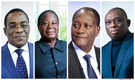  Les candidats: Pascal Affi N'Guessan, Henri Konan Bedié,  Alassane Ouattara et  Kouadio Konan Bertin. Photo: RSA