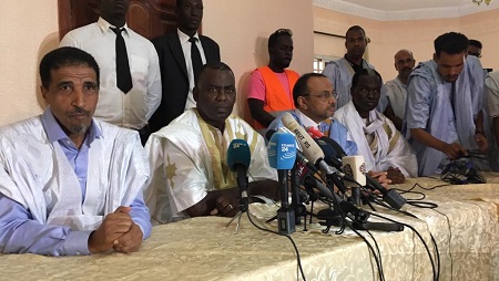 Les quatre principaux candidats de l'opposition lors d'une conférence de presse à Nouakchott, le 23 juin 2019. © RFI / Paulina Zidi