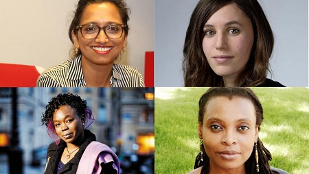 Natasha Appanah (haut gauche), Kouather Adimi (haut droite), Fatou Diome (bas gauche), Leonora Miano (bas droite) (photo-montage) © Pierre René-Worms, Hermance Triay, Léo Crespi, Yasuna Iman