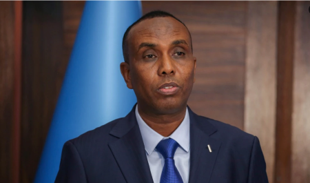 Le nouveau premier ministre somalien, Hamza Abdi Barre, s'adresse aux délégués au palais présidentiel de Mogadiscio, en Somalie, le 15 juin 2022. -Reuters