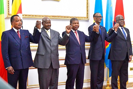 Les présidents João Lourenço, Paul Kagame , Yoweri Museveni et Félix Tshisekedi 