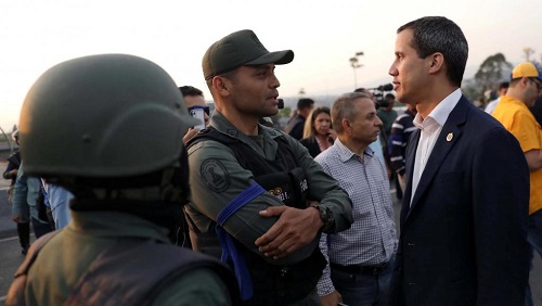 Juan Guaido, ce mardi 30 avril 2019 à la base aérienne de La Carlota, à Caracas. REUTERS/Manaure Quintero
