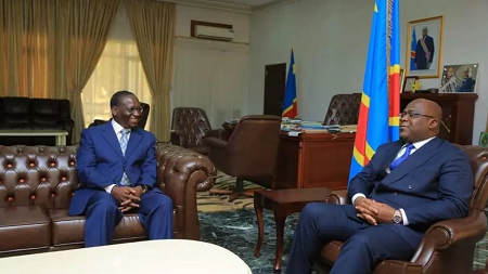 (Illustration de mai 2019) Le président congolais Félix Tshisekedi reçoit son nouveau Premier ministre Sylvestre Ilunga Ilunkamba, le 20 mai 2019 à Kinshasa. @ Présidence de la République démocratique du Congo
