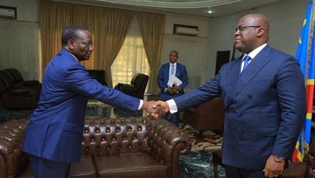 Le président Félix Tshisekedi (d) et le nouveau Premier ministre Sylvestre Ilunga Ilunkamba. © Présidence de la République démocratique du Congo