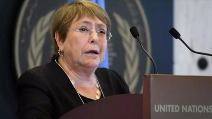 La Haut-Commissaire aux droits de l'Homme Michelle Bachelet, lors de la Journée internationale de l'humanitaire, le 19 août 2020. Fabrice COFFRINI / AFP